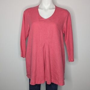 Flax Pink 1/2 Sleeve Lagenlook Oversized Linen Top S